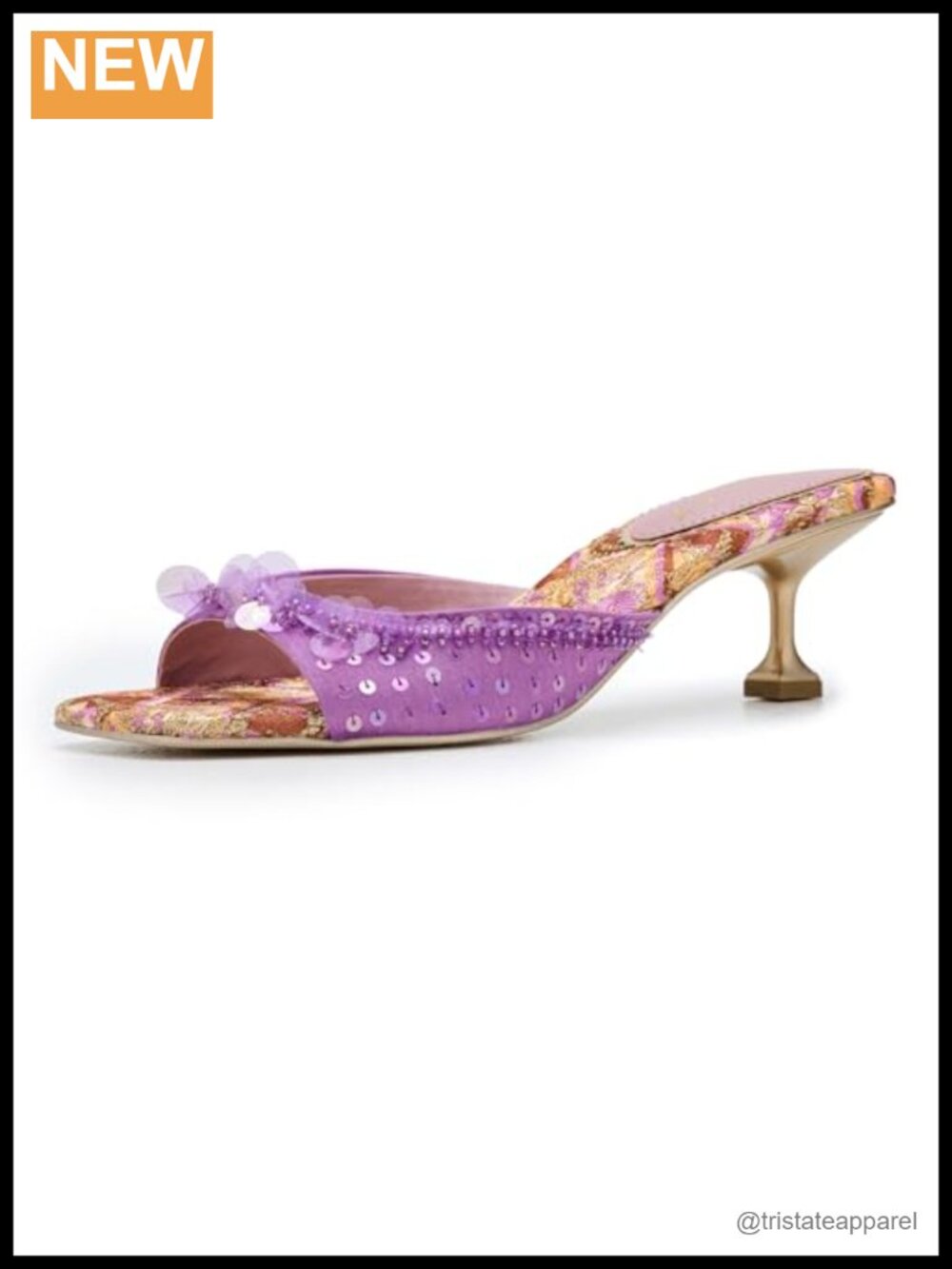 Jeweled Kitten Heel Mule Slide Sandal Open Toe Slip On Dressy Shoe